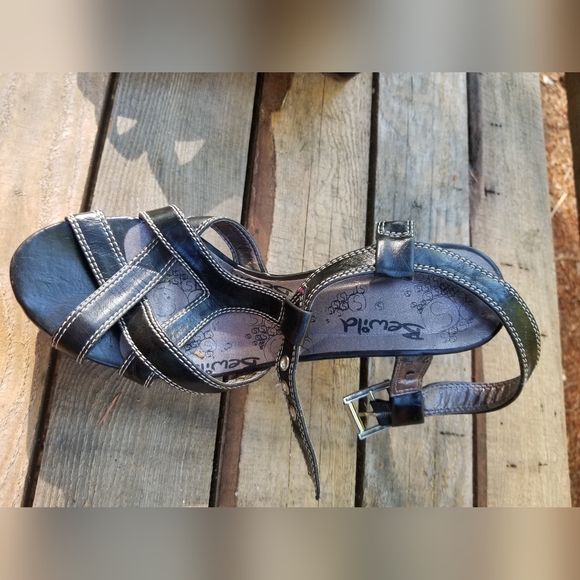 Size 9 High Heel Shoes Be Wild Black Straps Joy & Peace Brown open toe Ladies - Picture 5 of 12